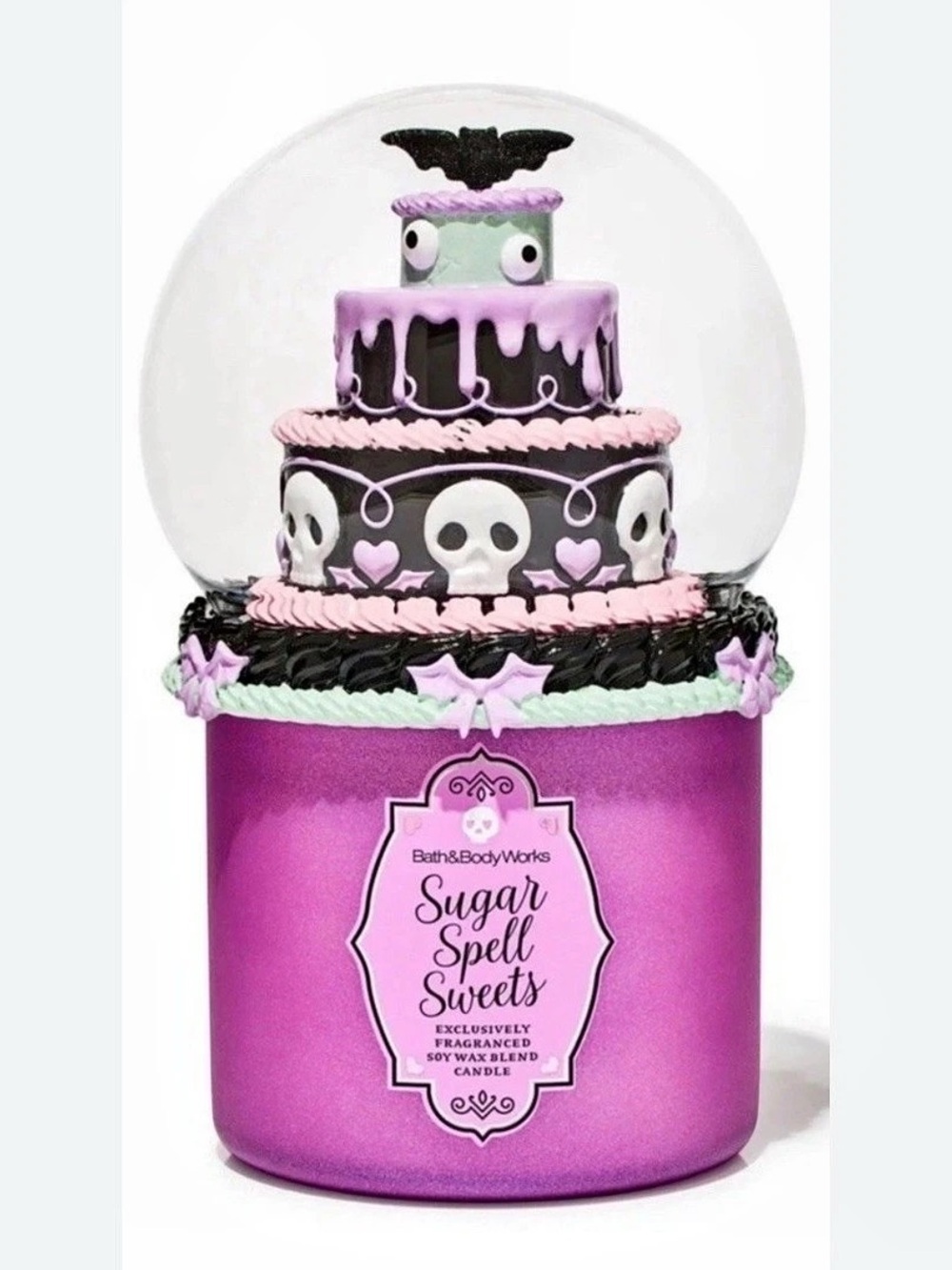 Bath & Body Works Sugar Spell Sweets Snowglobe 3-Wick Candle Pink & Black